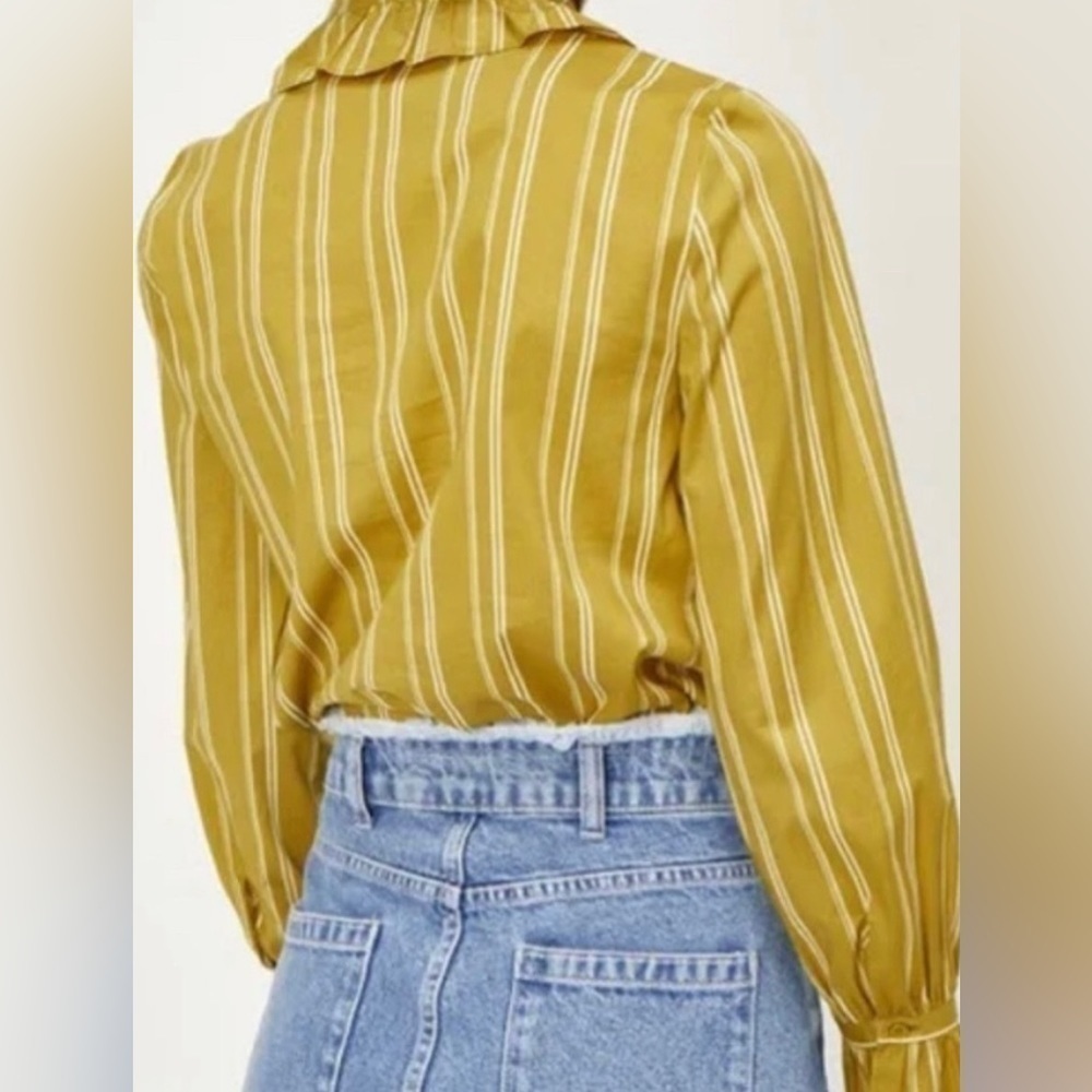 Yellow Striped Blouse with Ruffle Detail - Picture 3 of 12